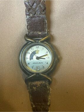 Vintage Milan Moonphase Watch Date Quartz Japan Movement Leather Needs Battery